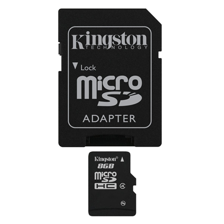 Kingston 8 GB, microSDHC, Flash memory class 4, SD adapter