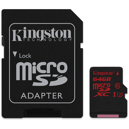 Kingston UHS-I U3 64 GB, MicroSDXC, Flash memory class 10, SD Adapter