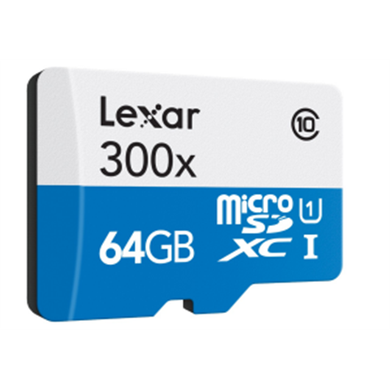 Lexar High-Performance 300x 64 GB, MicroSDXC, Flash memory class 10, without adapter