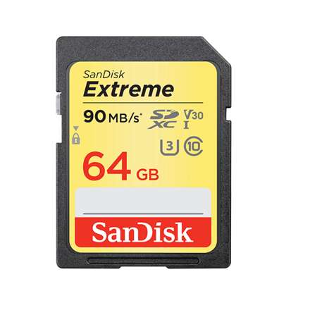 Sandisk Extreme SDXC Card 90MB/s V30 UHS-I U3 64 GB, SDXC