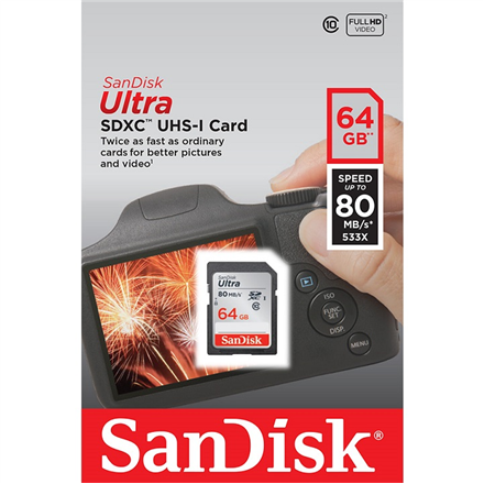 Sandisk Ultra SDHC 80MB/s UHS-I 64 GB, SDHC, Flash memory class 10