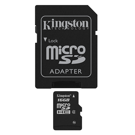 Kingston 16 GB, microSDHC, Flash memory class 4, SD adapter