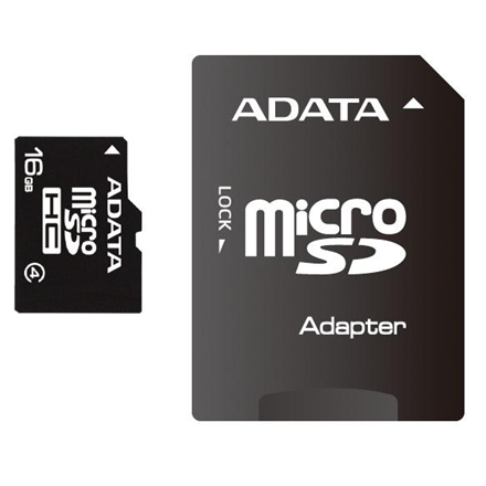 ADATA 16 GB, MicroSDHC, Flash memory class 4, SD adapter