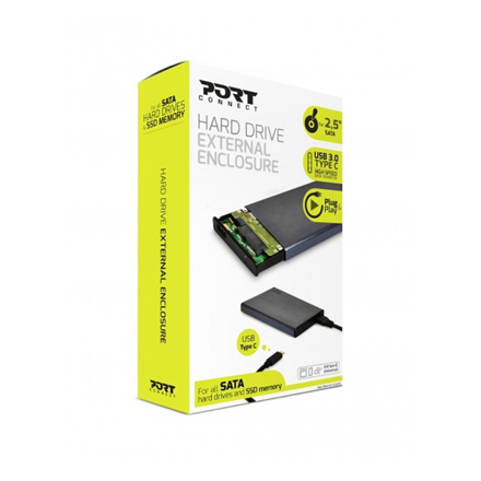 Port Connect Hard drive external enclosure SATA 1000 GB, 2.5 ", USB 3.0 Type-C, Grey